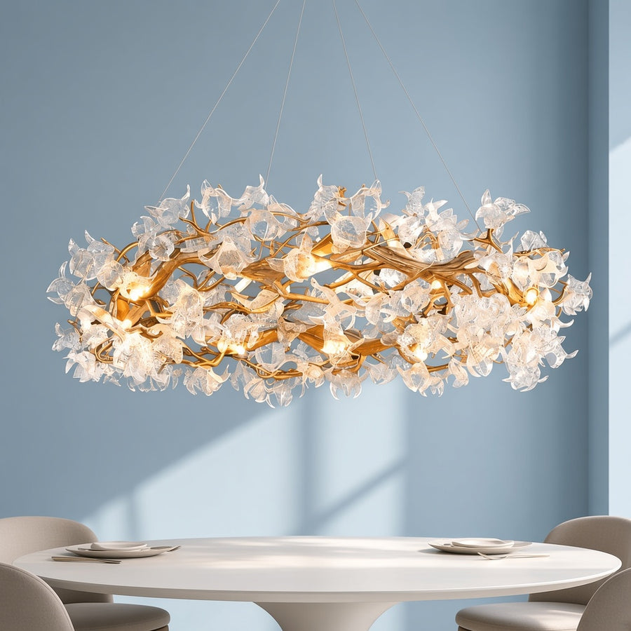 Crystal Petal Brass Chandelier
