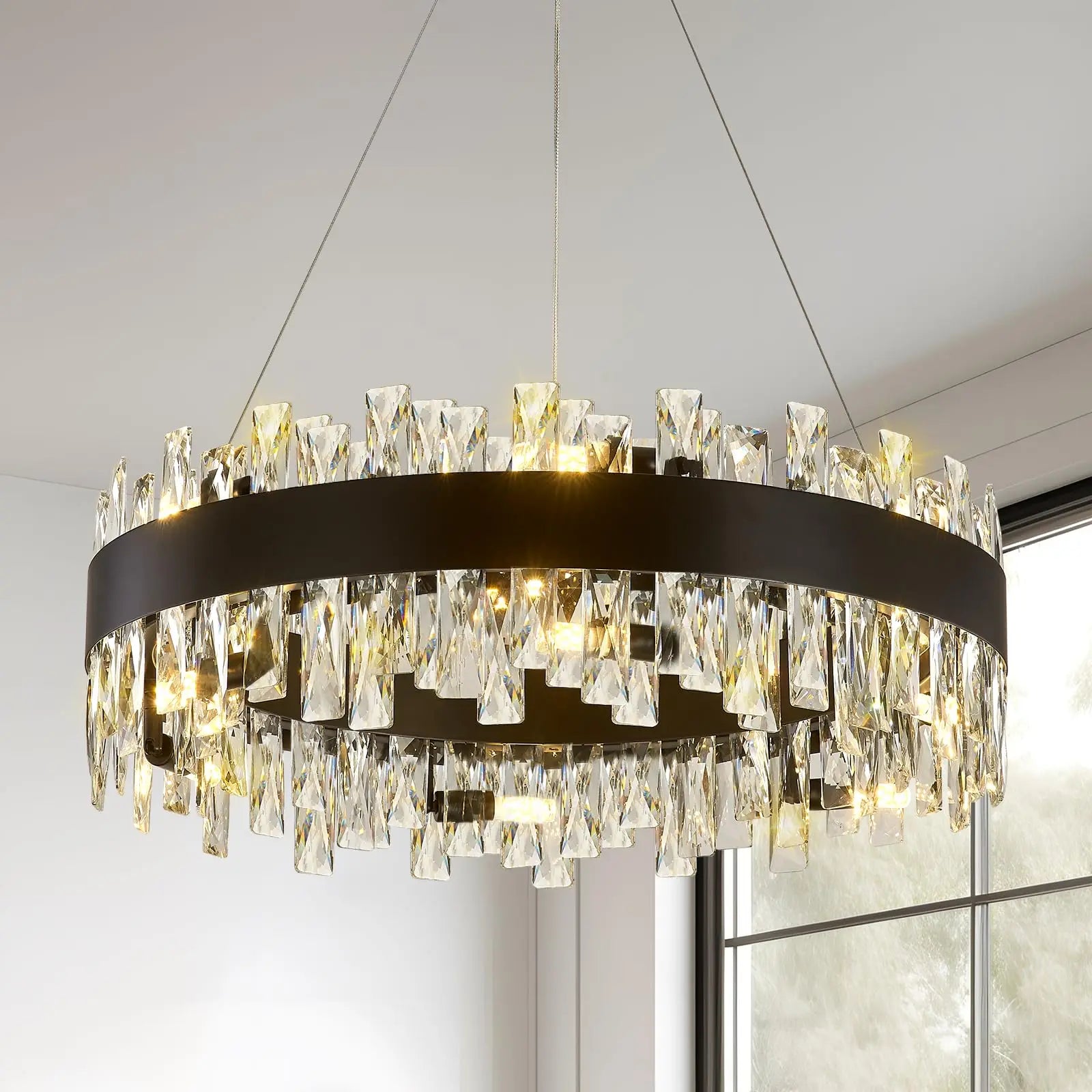Crystal Prism Ring Chandelier - Gold or Black - view 3