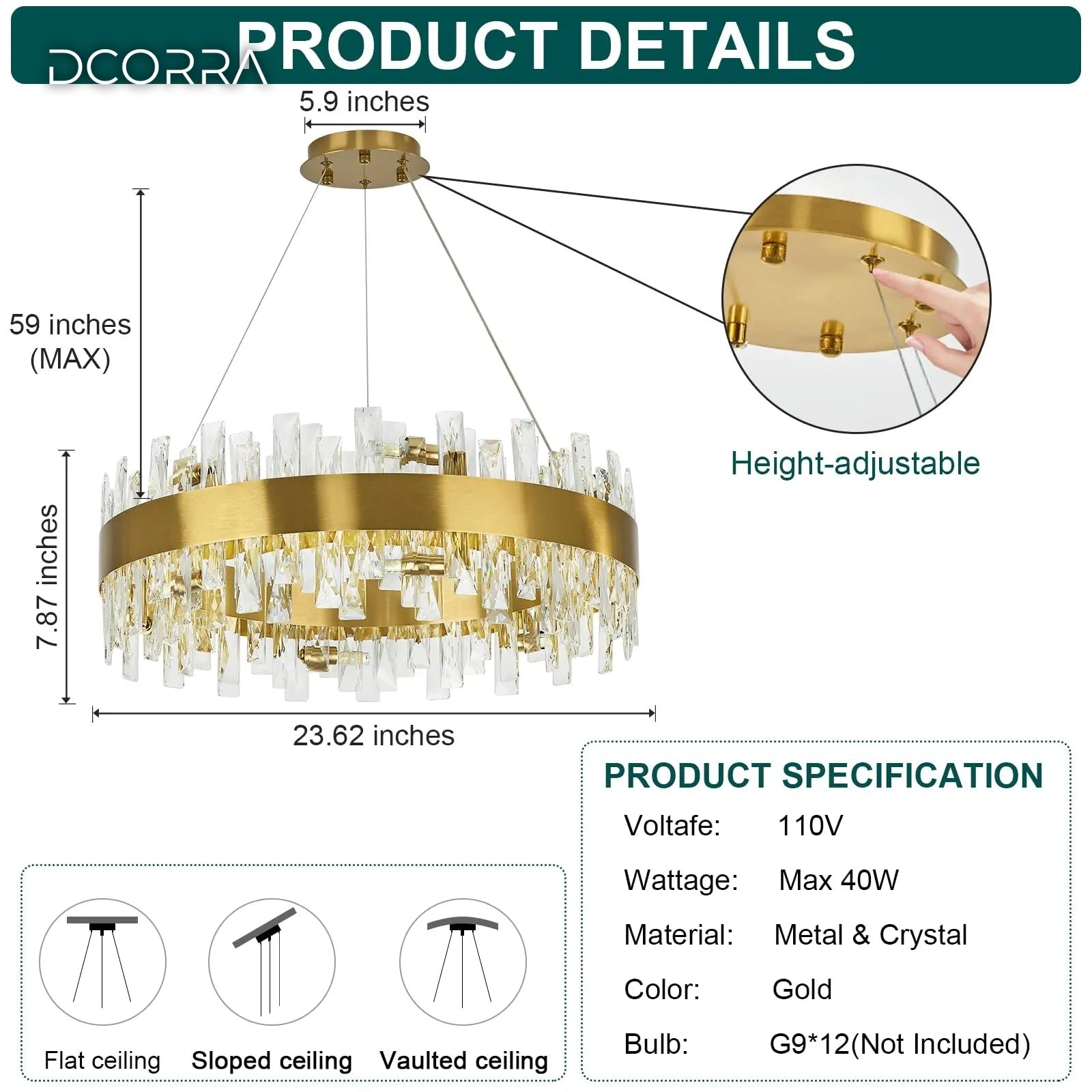 Crystal Prism Ring Chandelier - Gold or Black - view 5