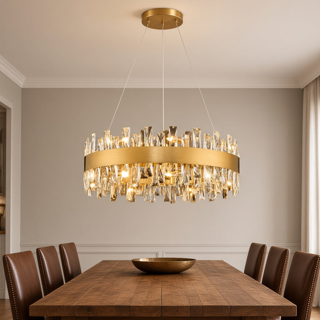 Crystal Prism Ring Chandelier - Gold or Black