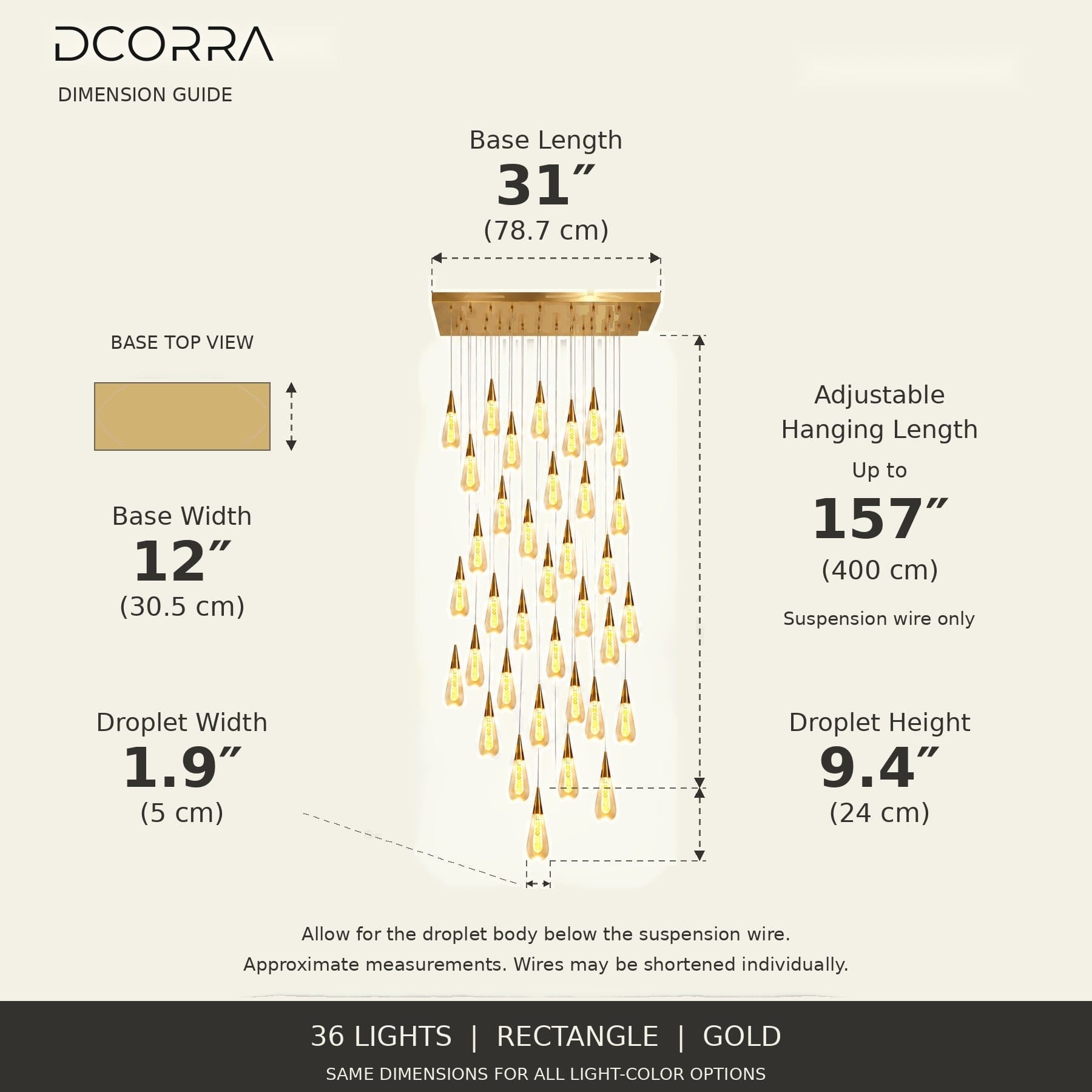 Crystal Raindrop Cascade Chandelier - 36 / Rectangle