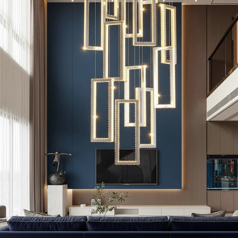 Crystal Rectangle Frame Cascade Chandelier