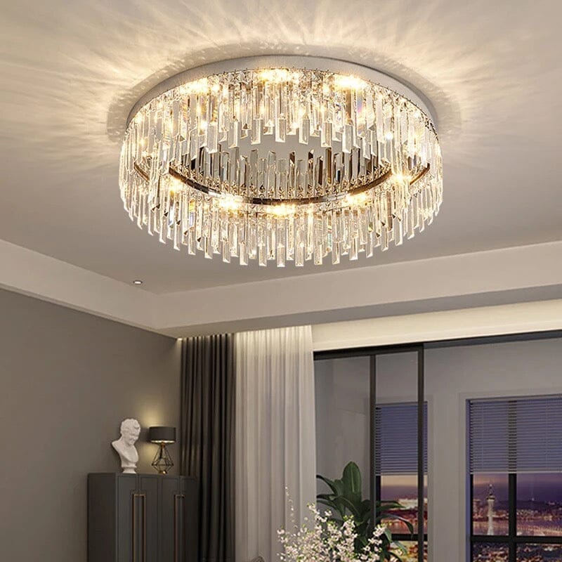 Crystal Ring Chandelier with Remote - Round or Rectangle - 80cm / Silver