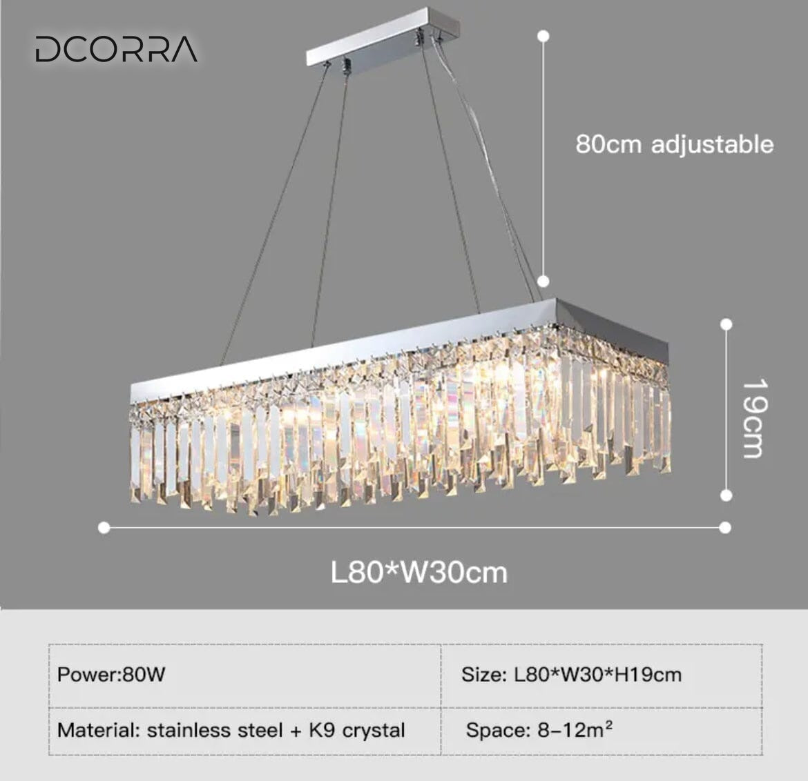 Crystal Ring Chandelier with Remote - Round or Rectangle - Rectangle 80cm / Silver
