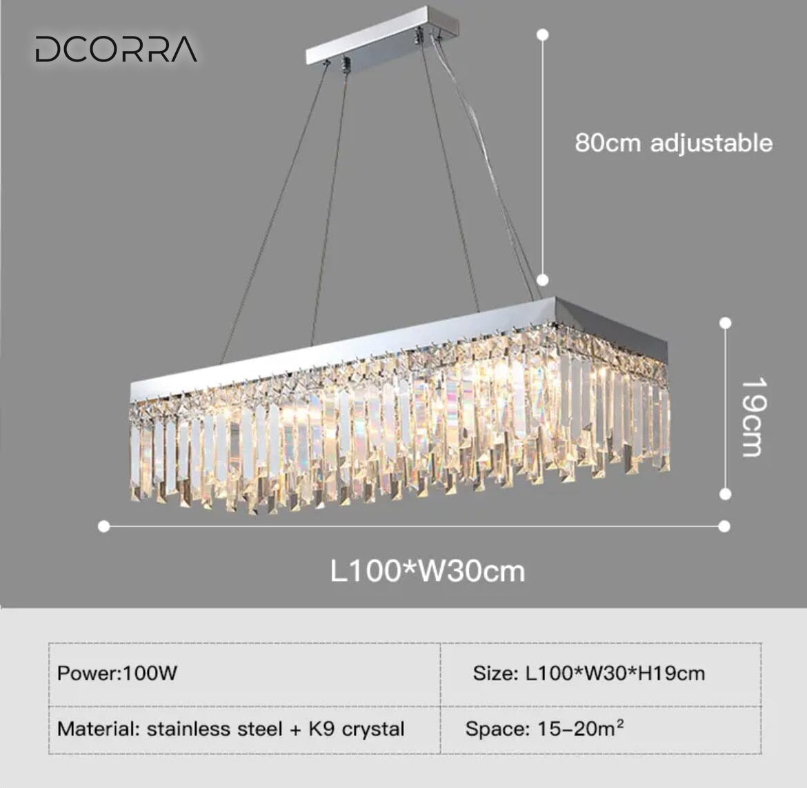 Crystal Ring Chandelier with Remote - Round or Rectangle - Rectangle 100cm / Silver