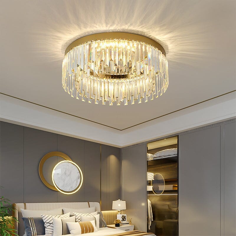 Crystal Ring Chandelier with Remote - Round or Rectangle - 45cm / Gold