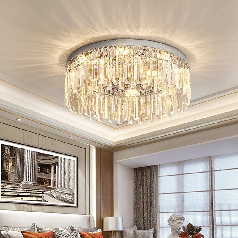 Crystal Ring Chandelier with Remote - Round or Rectangle - Silver