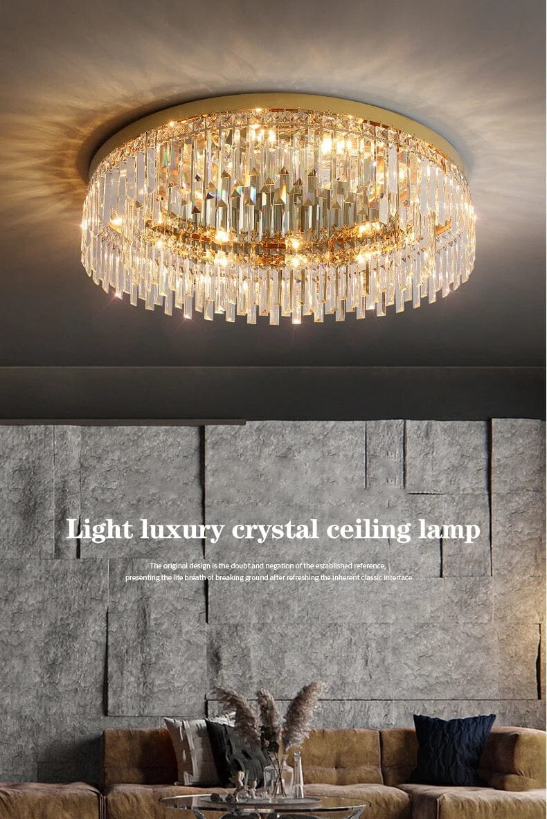 Crystal Ring Chandelier with Remote - Round or Rectangle - 60cm / Gold