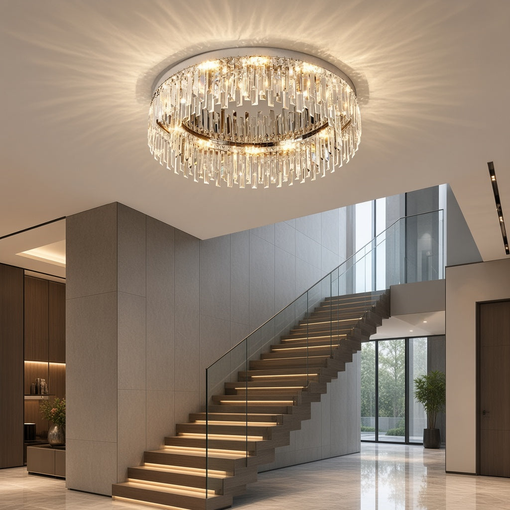 Crystal Ring Chandelier with Remote