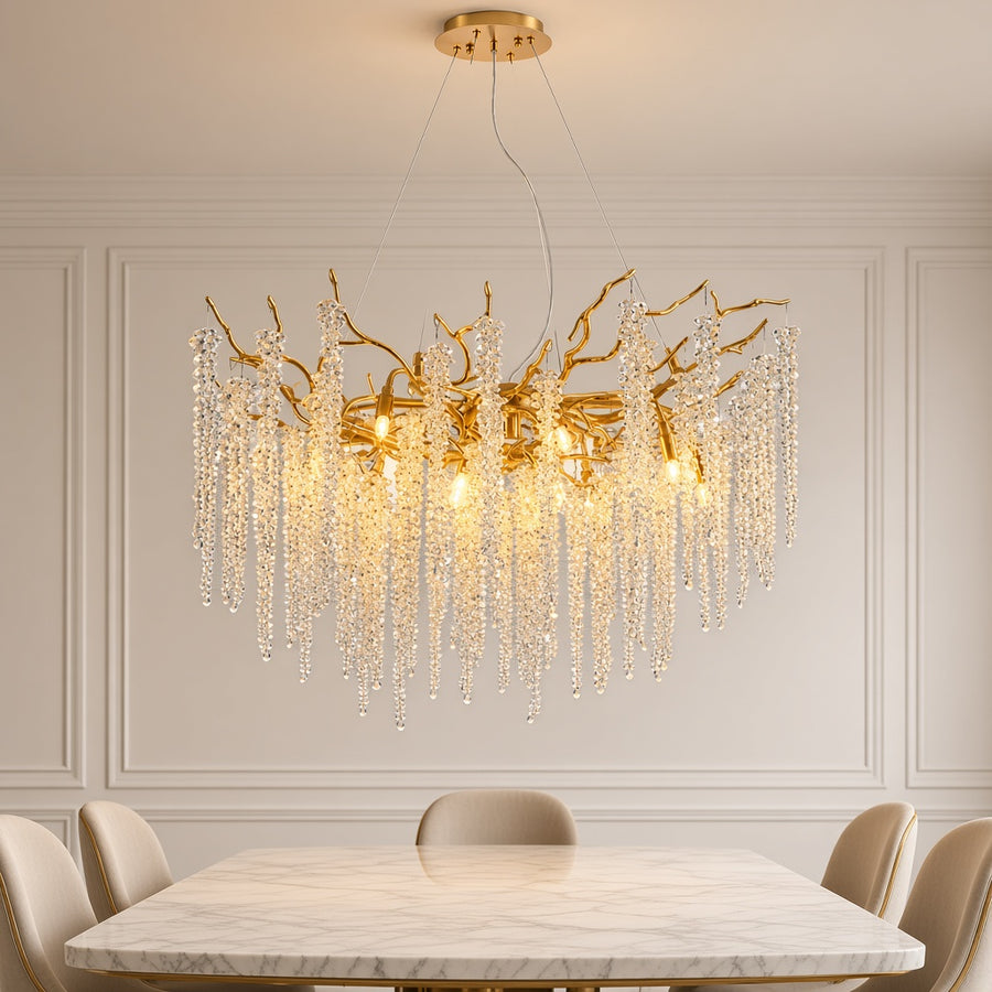 Crystal Strand Branch Chandelier - Gold or Black