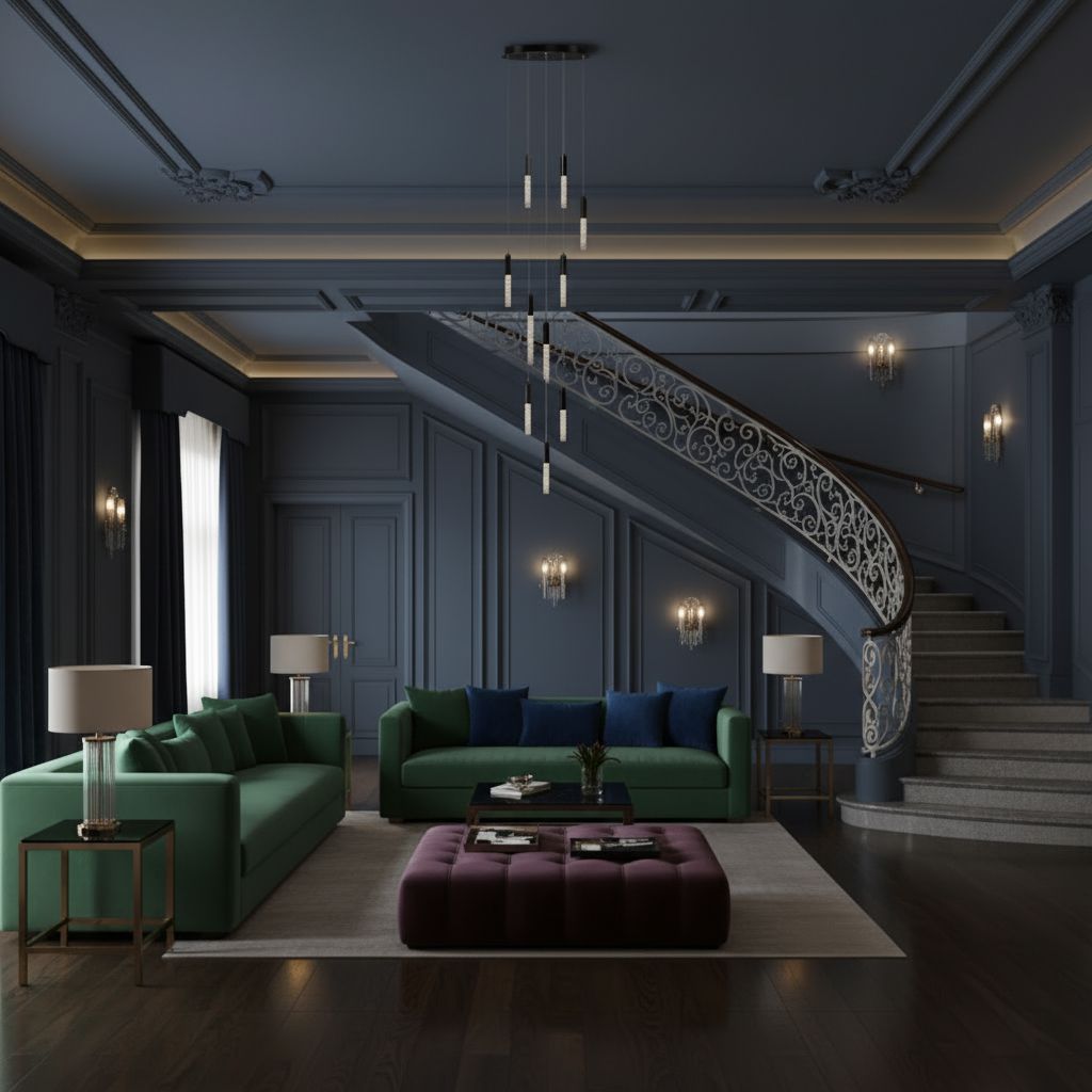 Crystal Tube Waterfall Staircase Chandelier in a living room