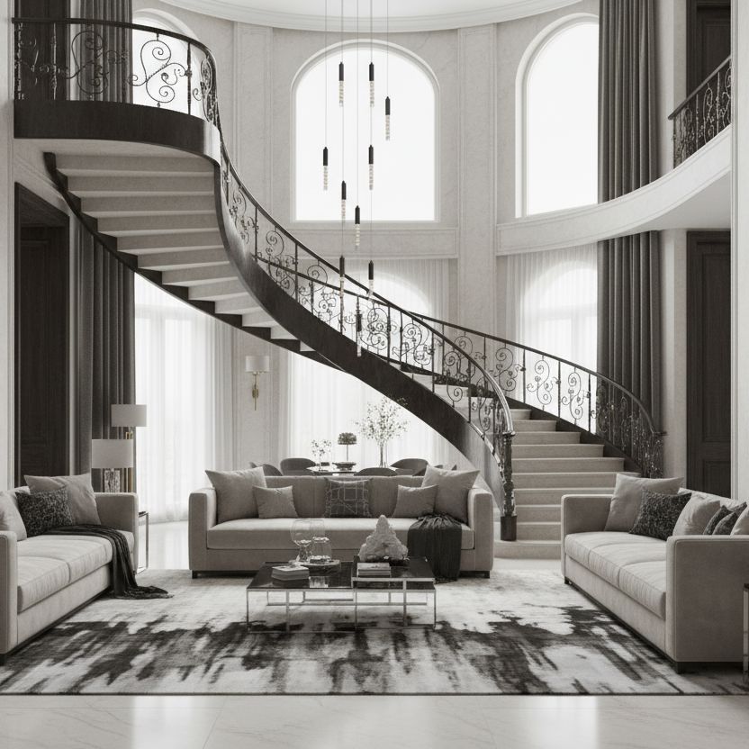 Crystal Tube Waterfall Staircase Chandelier above a staircase