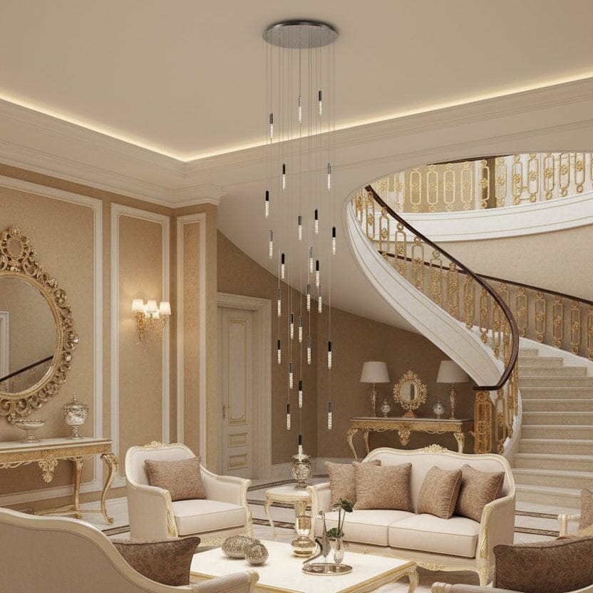Crystal Tube Waterfall Staircase Chandelier