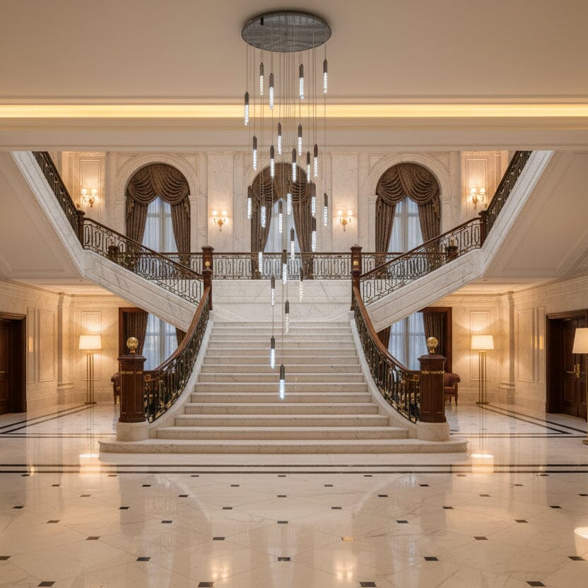 Crystal Tube Waterfall Staircase Chandelier