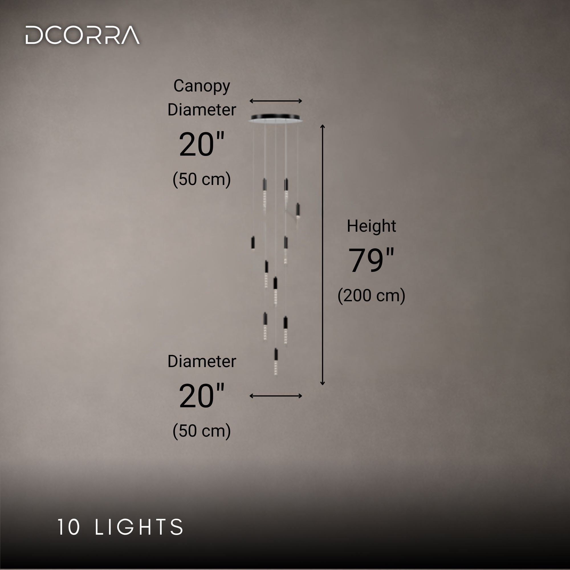 Crystal Tube Waterfall Staircase Chandelier - 10 Lights / Warm White (3000K)