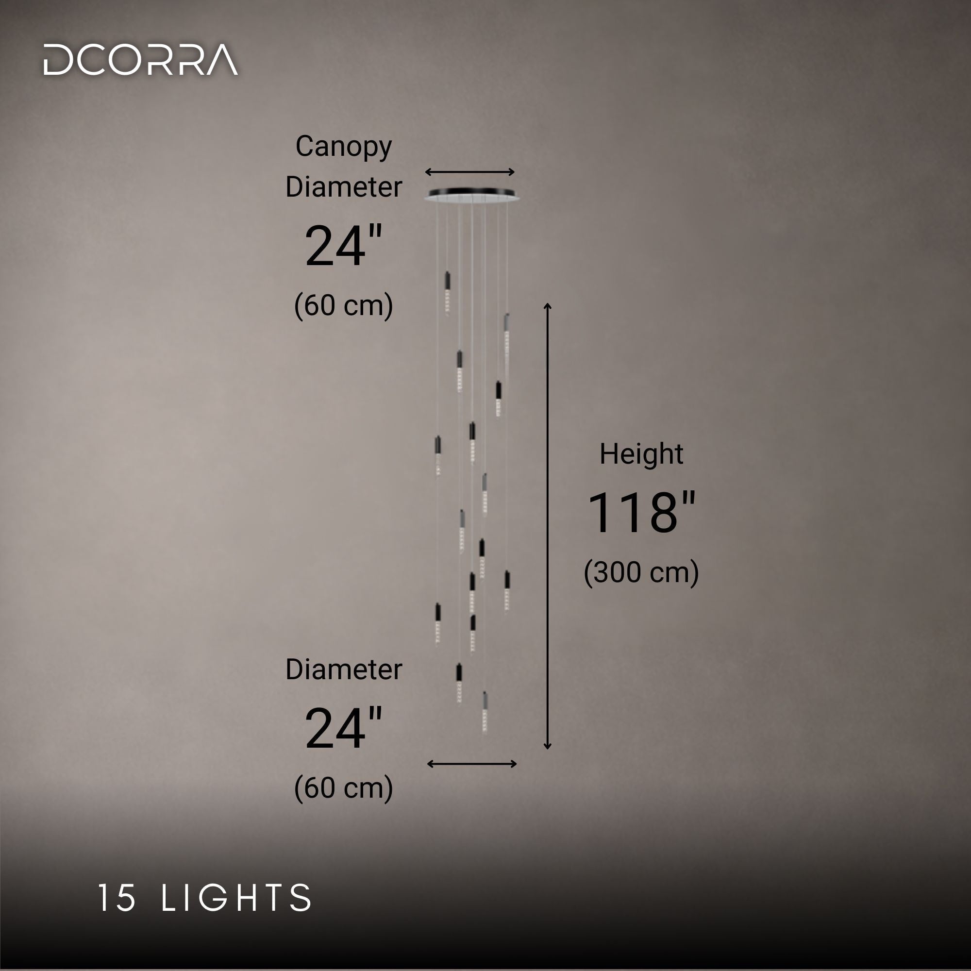 Crystal Tube Waterfall Staircase Chandelier - 15 Lights / Warm White (3000K)