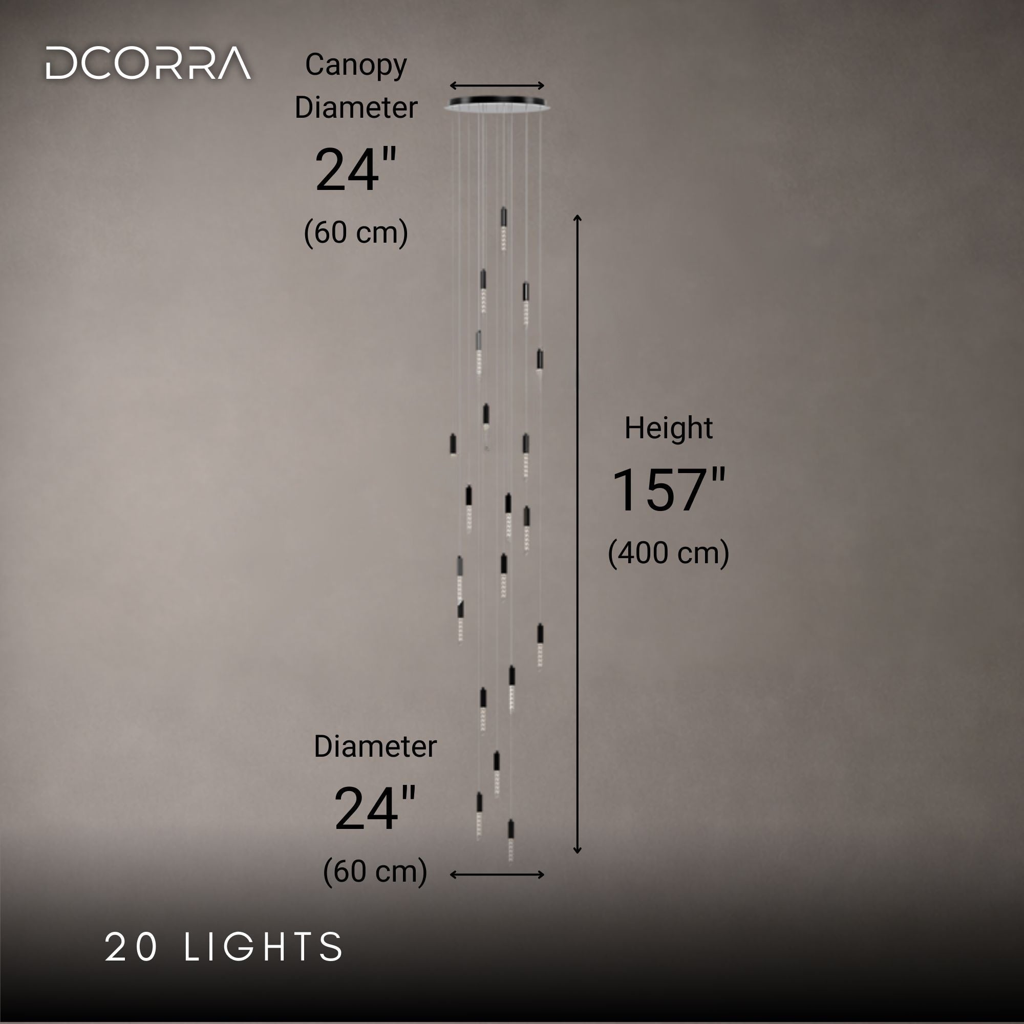 Crystal Tube Waterfall Staircase Chandelier - 20 Lights / Warm White (3000K)