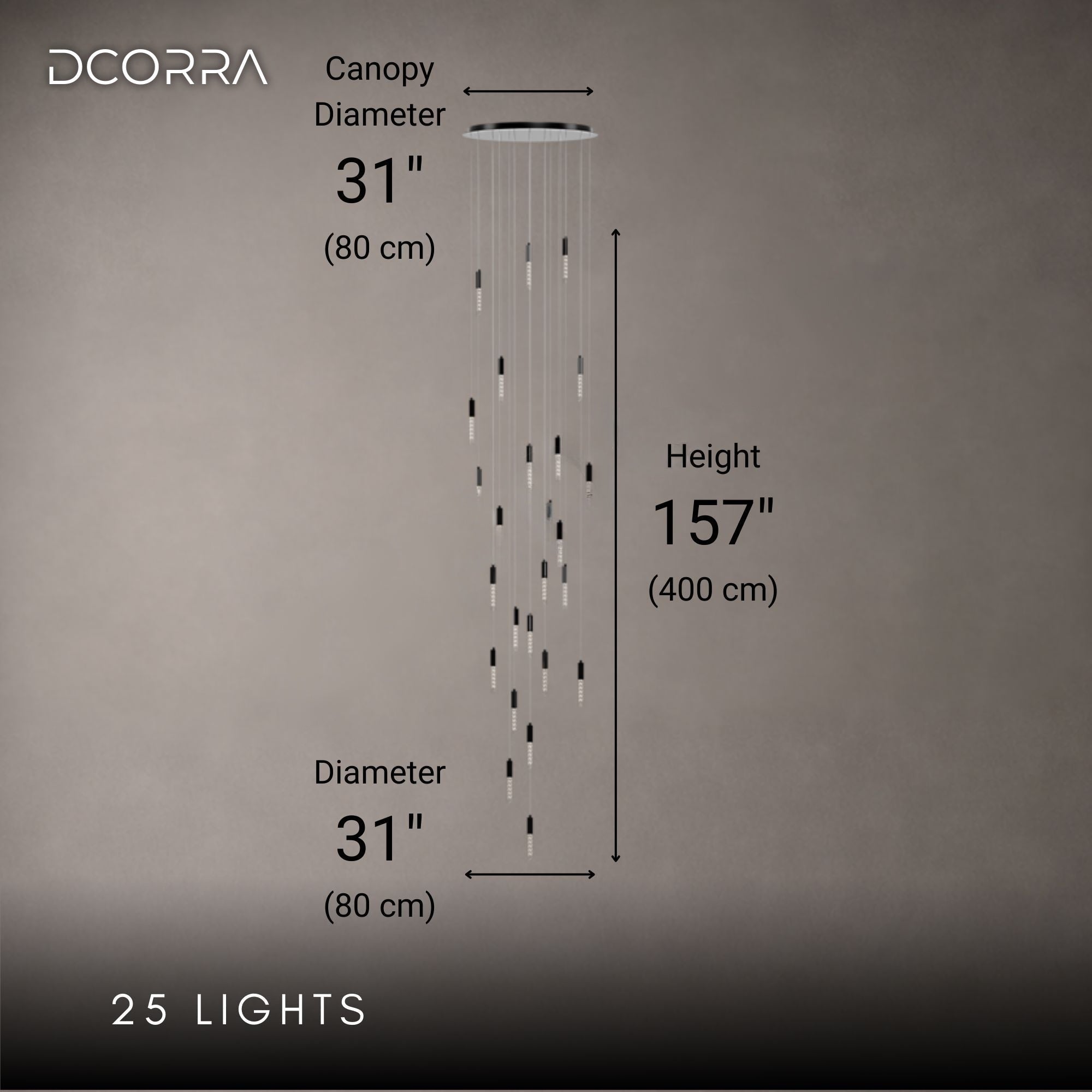 Crystal Tube Waterfall Staircase Chandelier - 25 Lights / Warm White (3000K)