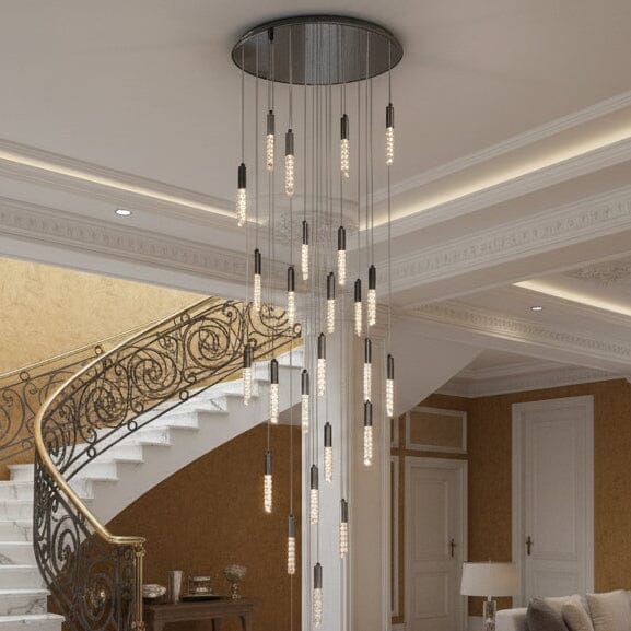 Crystal Tube Waterfall Staircase Chandelier