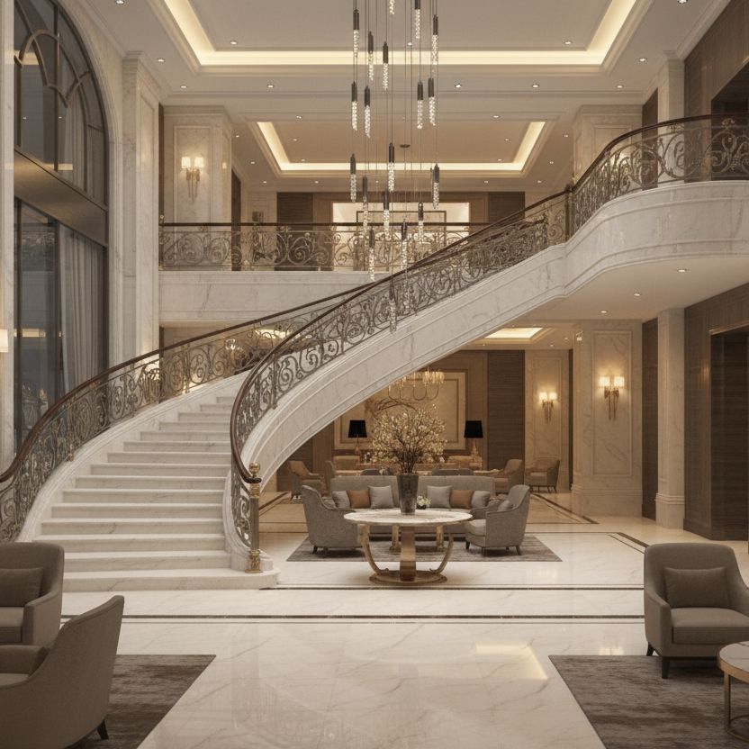 Crystal Tube Waterfall Staircase Chandelier above a staircase