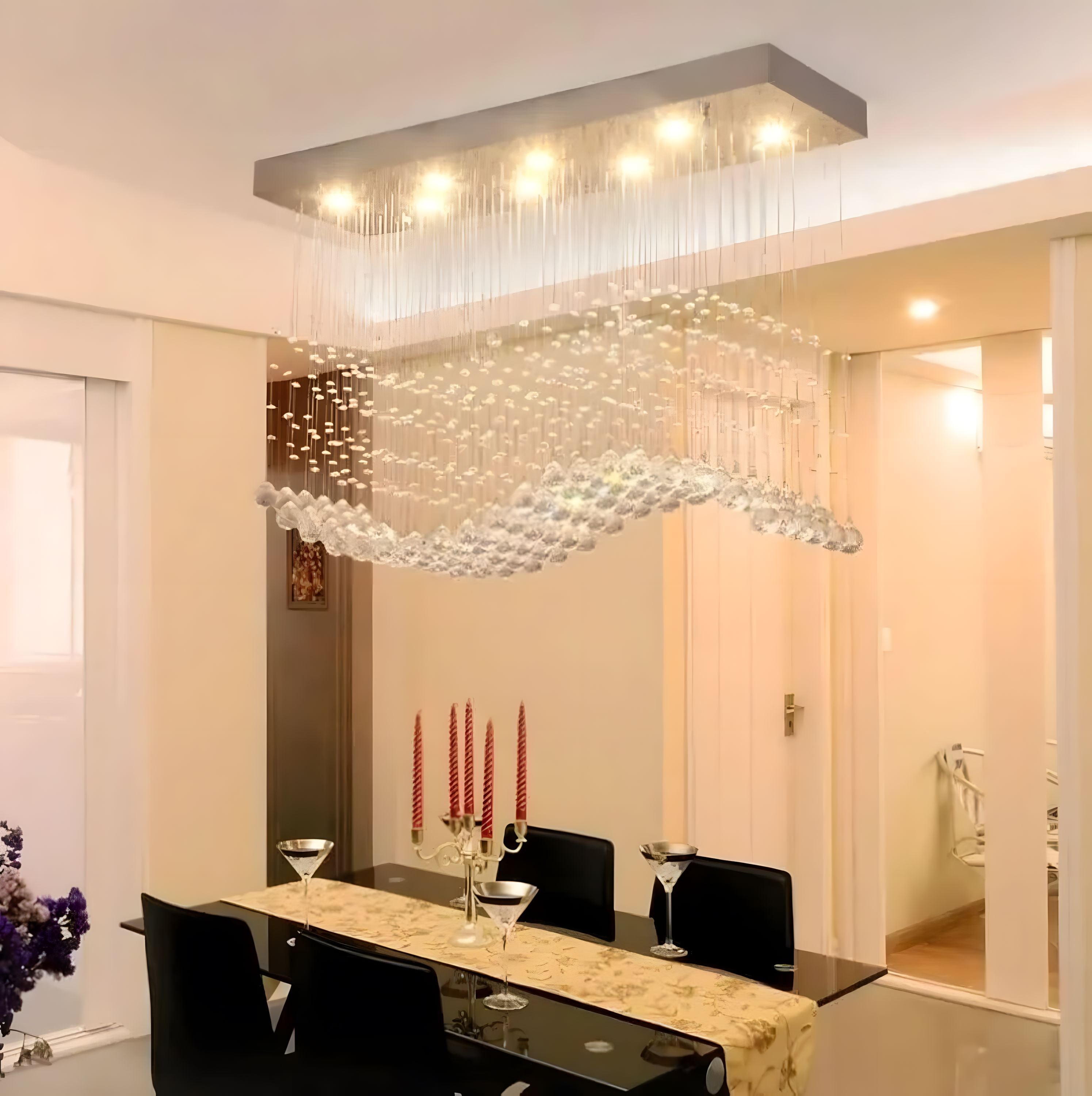 Crystal Wave Rectangular Chandelier - Chrome - view 12