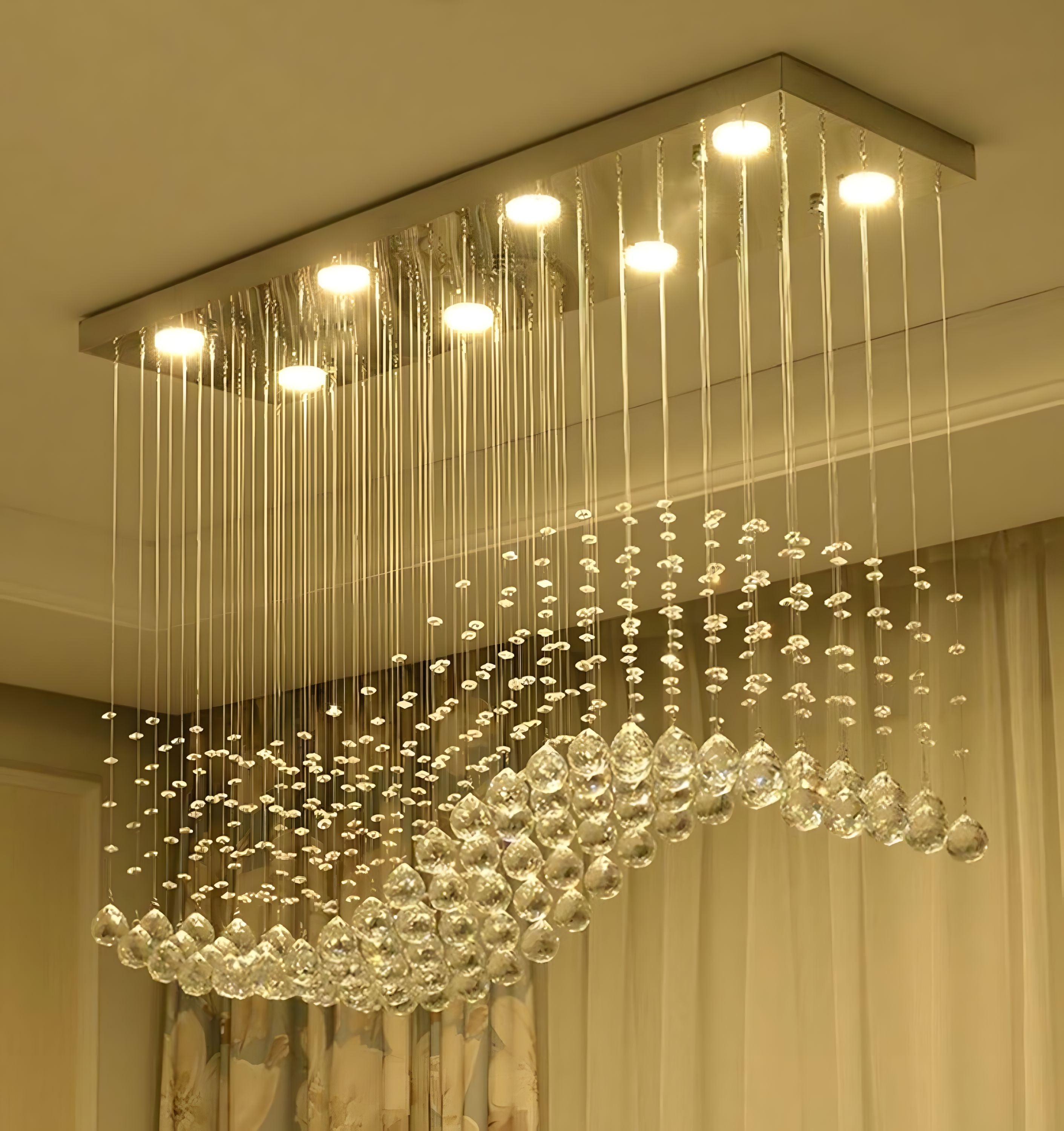 Crystal Wave Rectangular Chandelier - Chrome - view 13