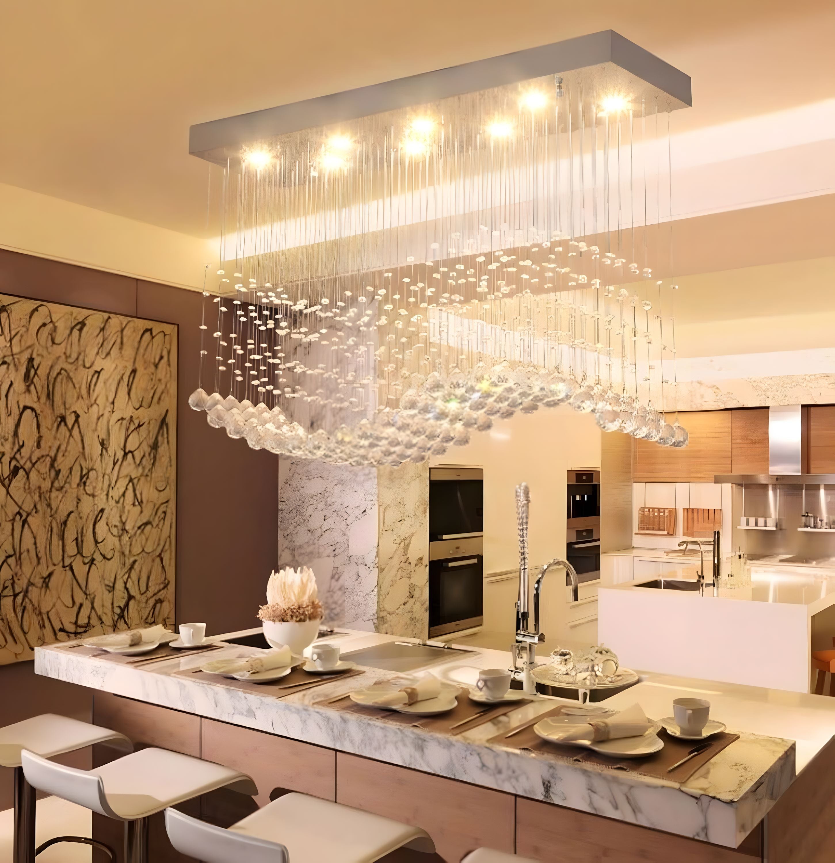 Crystal Wave Rectangular Chandelier - Chrome - view 14