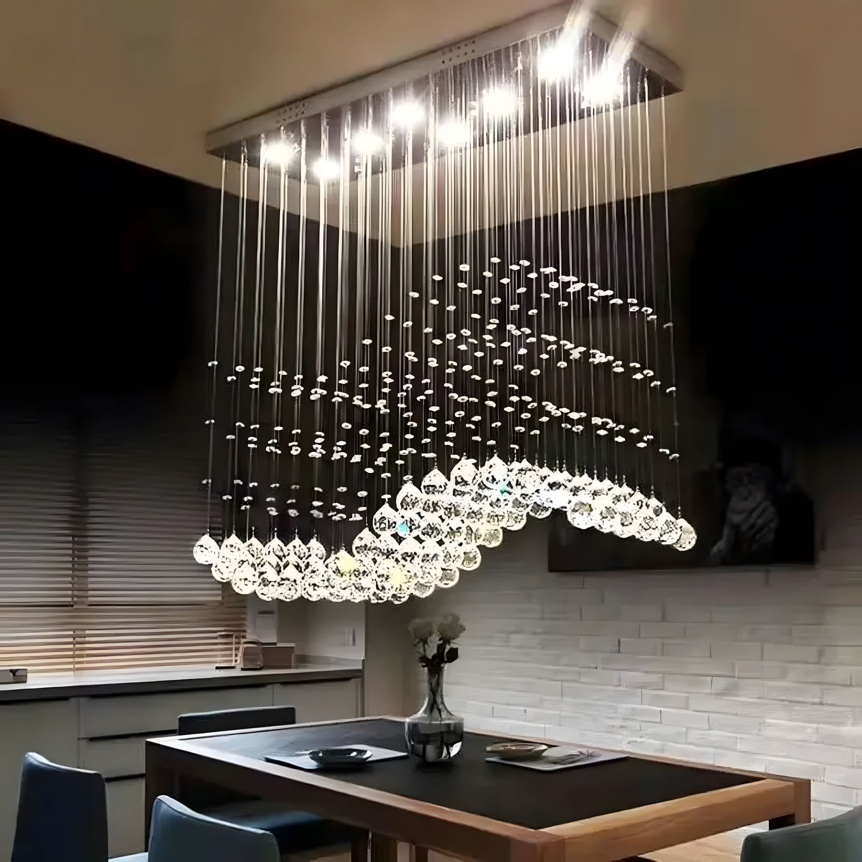 Crystal Wave Rectangular Chandelier - Chrome - view 2