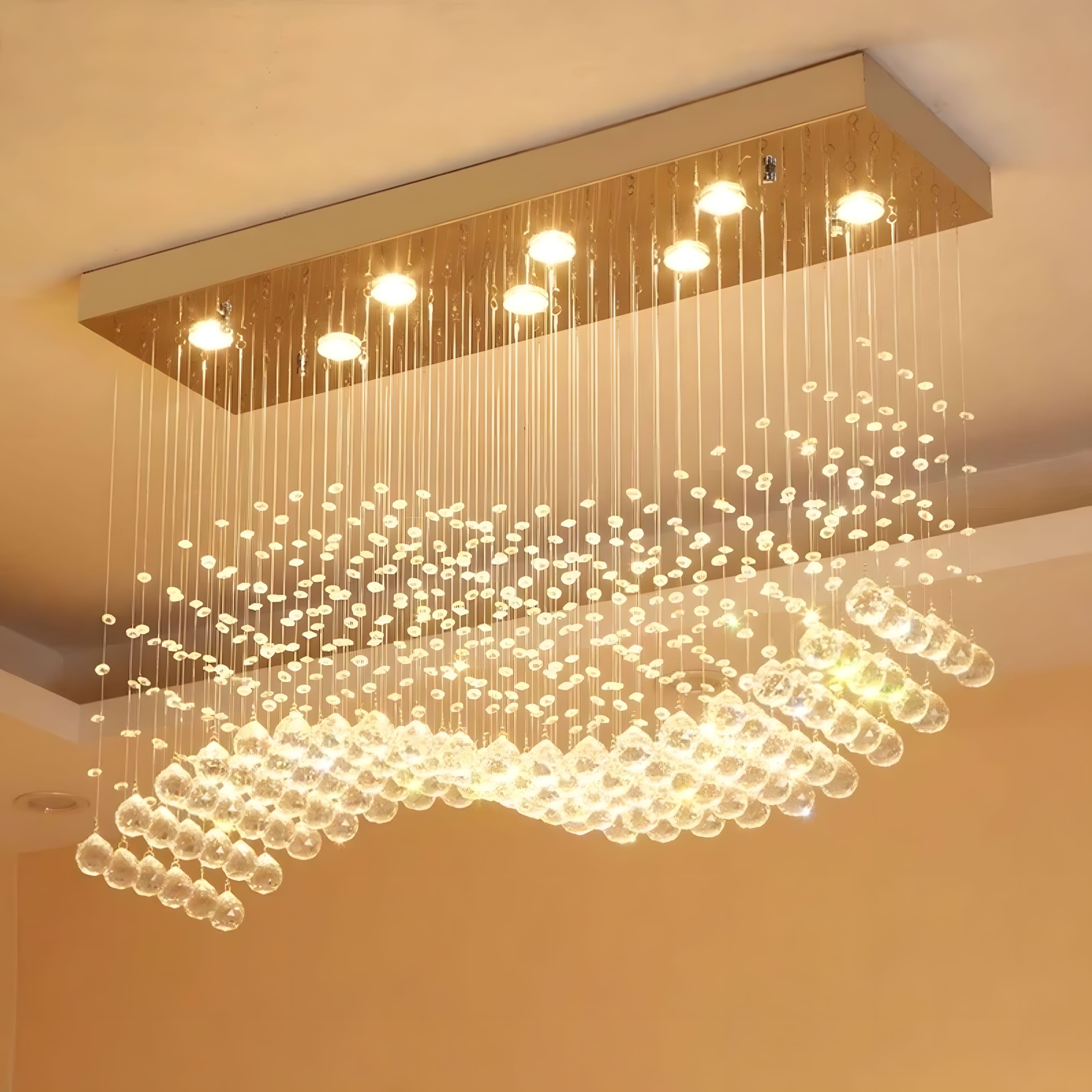 Crystal Wave Rectangular Chandelier - Chrome - view 3