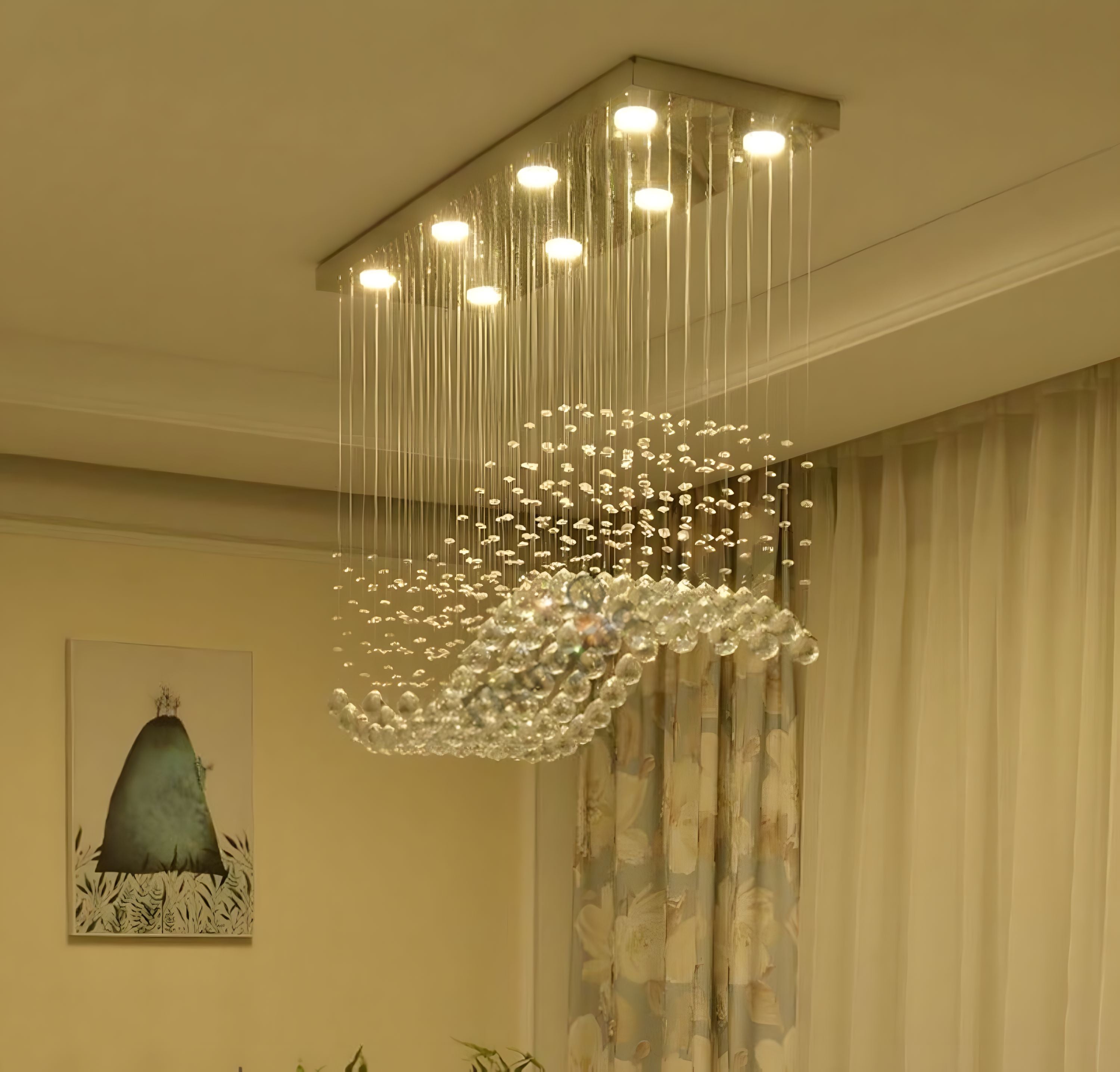 Crystal Wave Rectangular Chandelier - Chrome - view 4