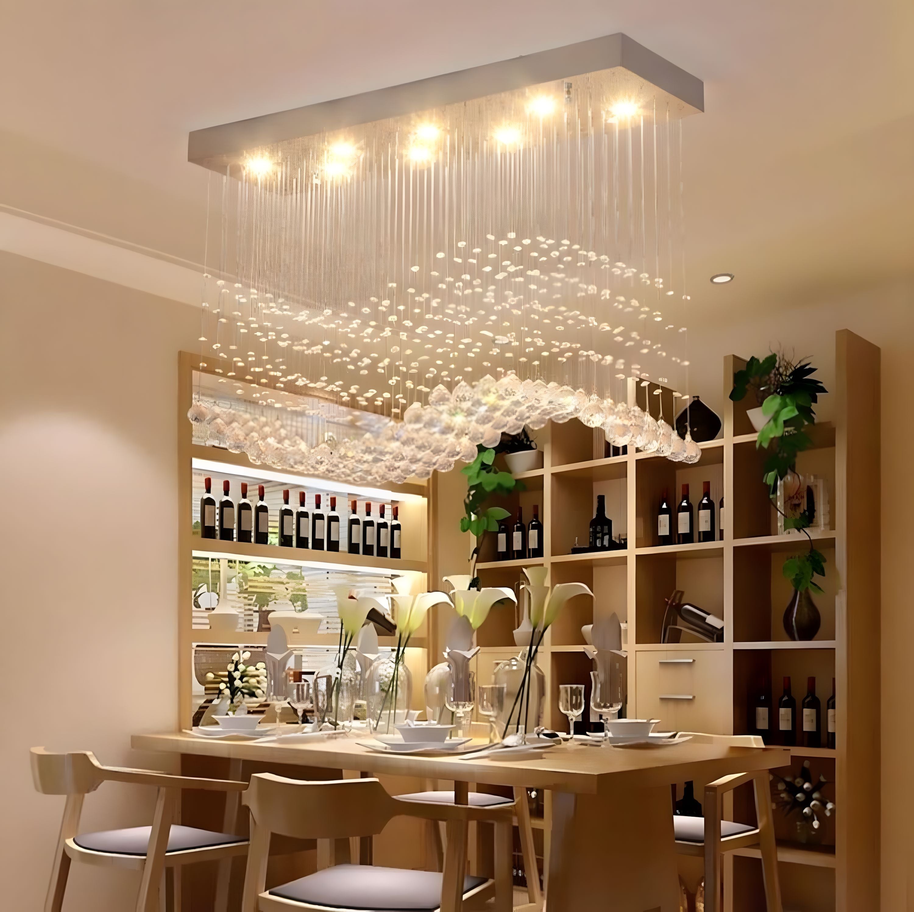 Crystal Wave Rectangular Chandelier - Chrome - view 5