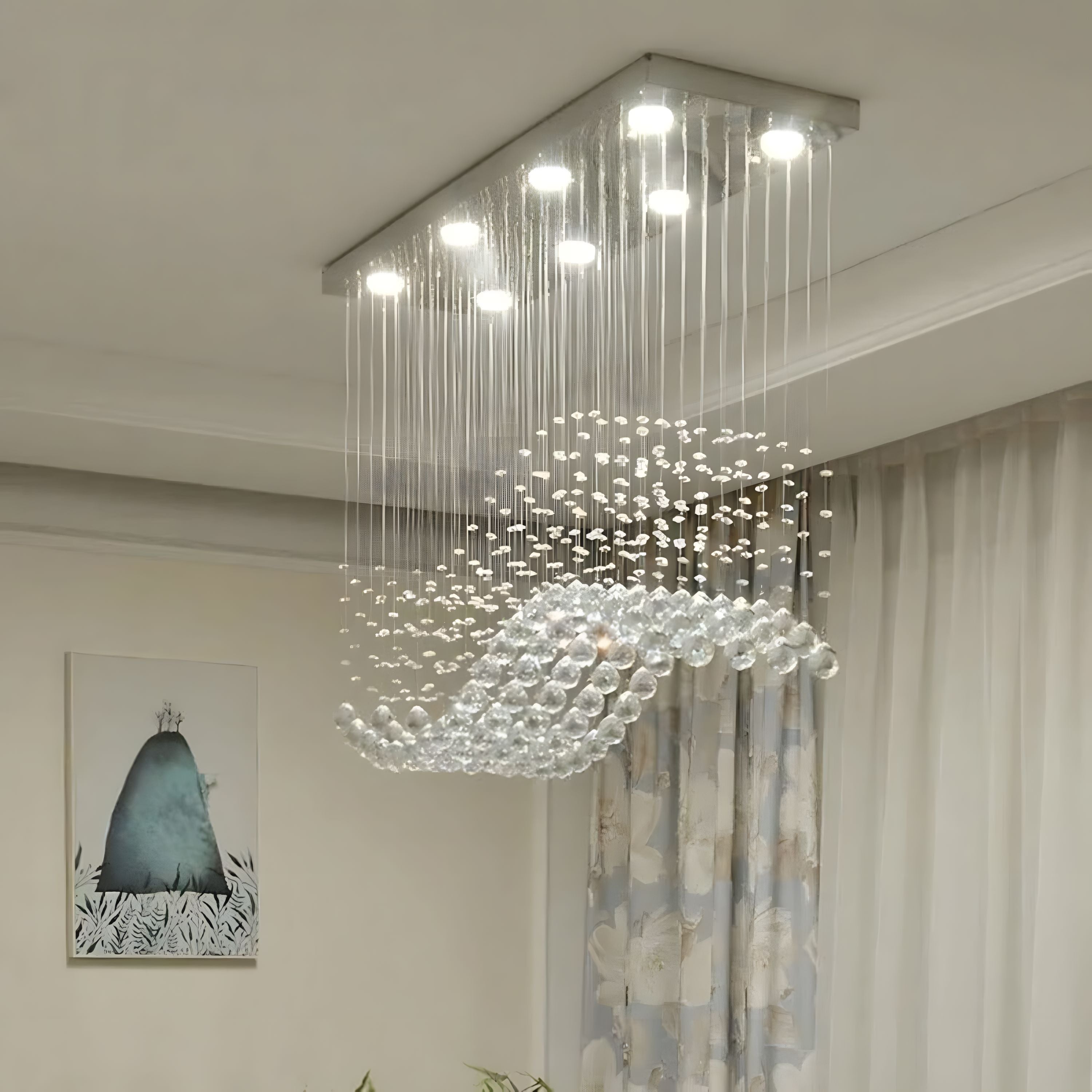 Crystal Wave Rectangular Chandelier - Chrome - view 6
