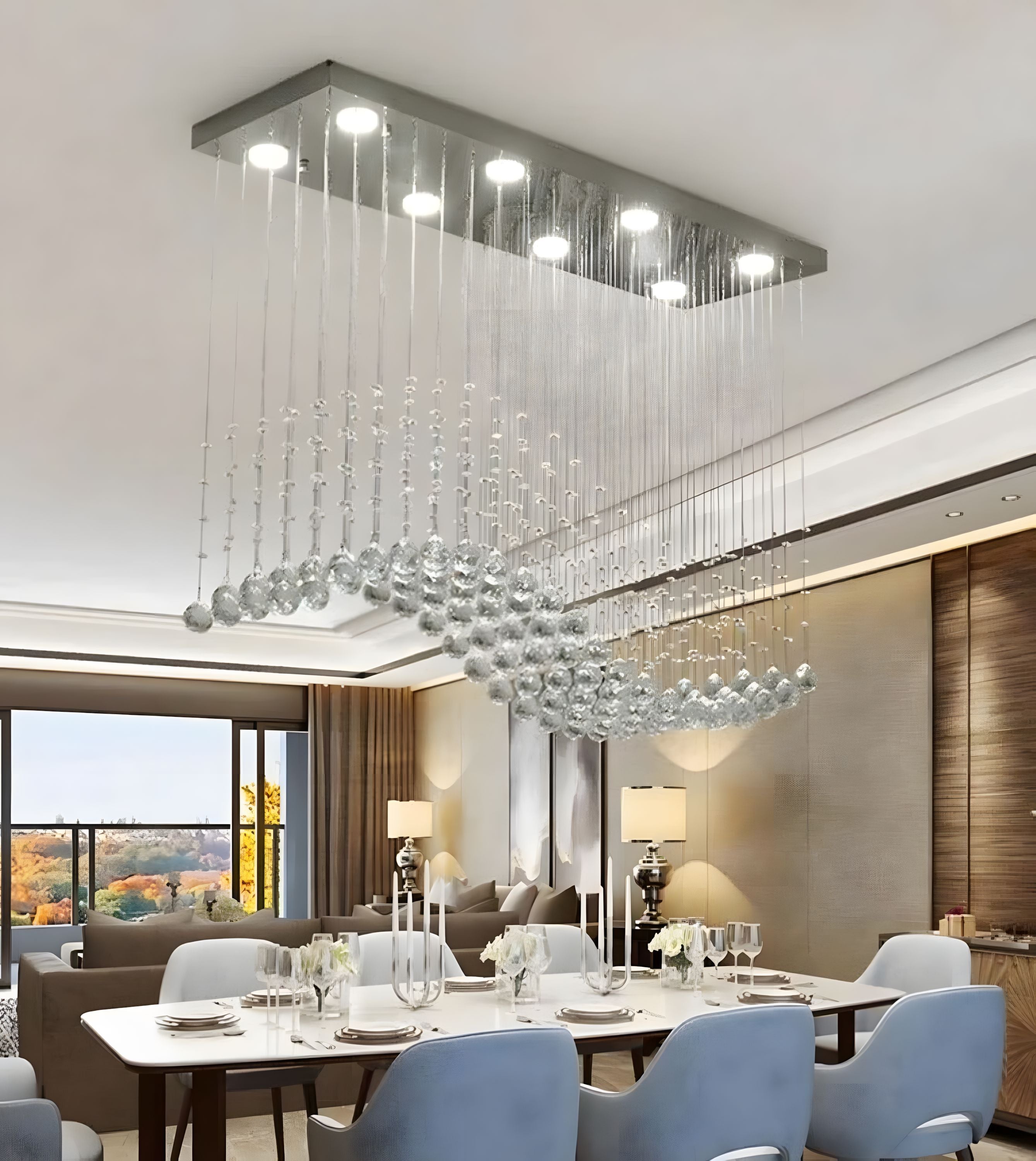 Crystal Wave Rectangular Chandelier - Chrome - view 7
