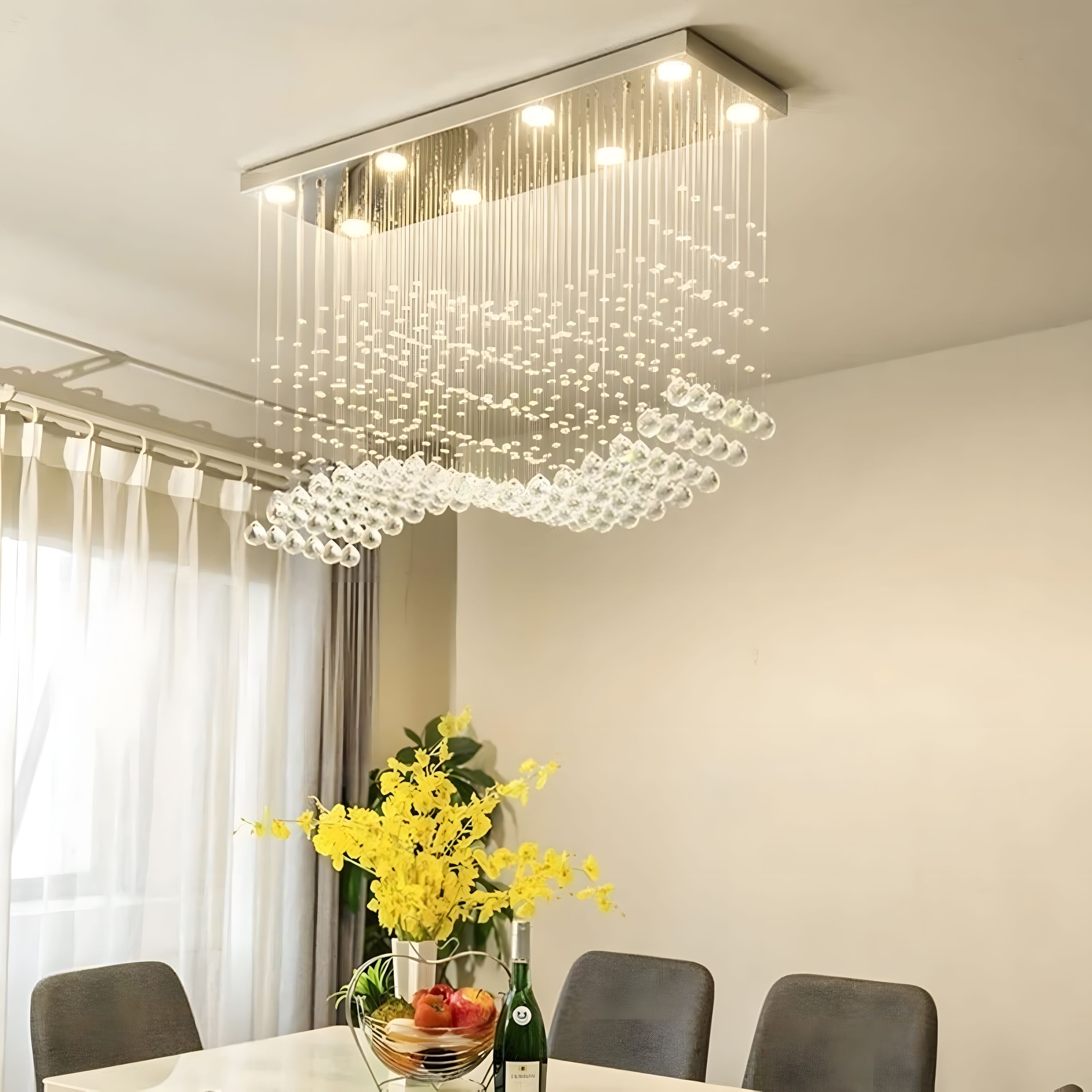 Crystal Wave Rectangular Chandelier - Chrome - view 8
