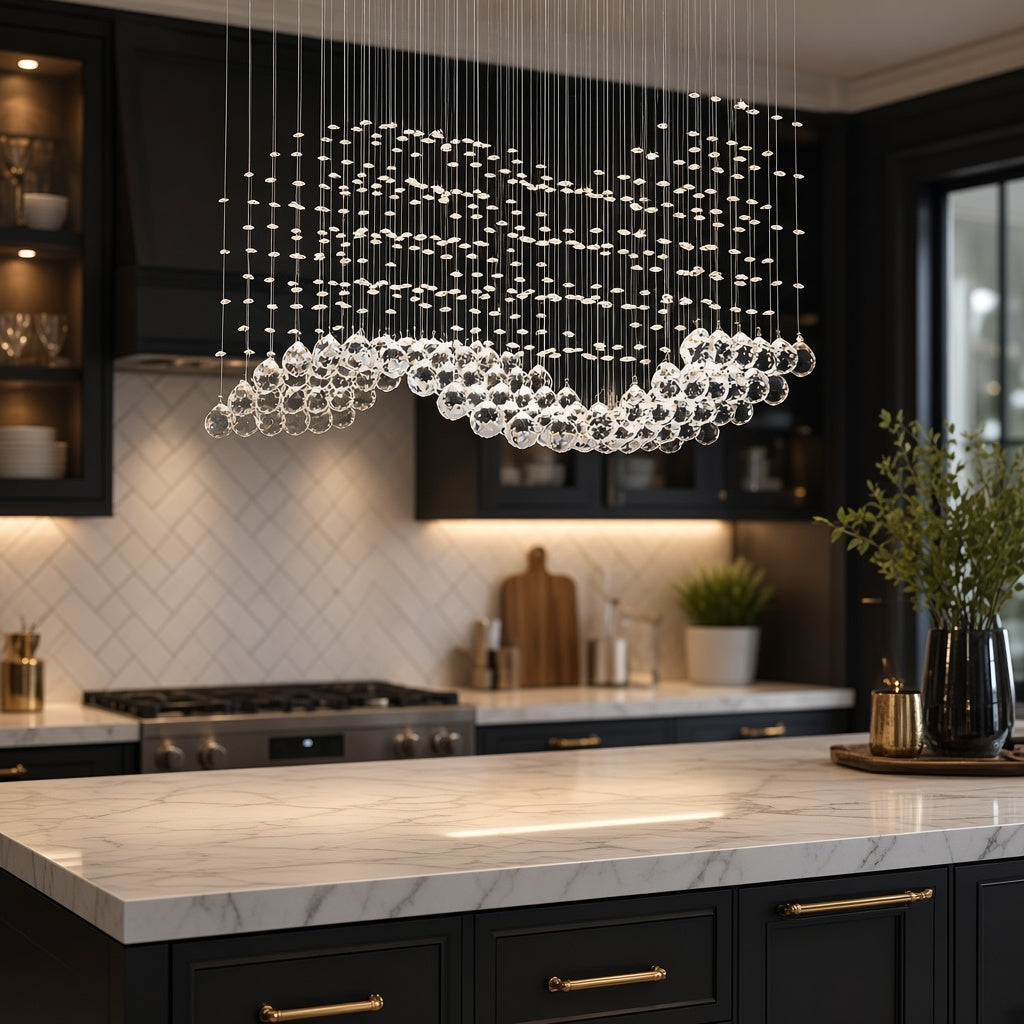Crystal Wave Rectangular Chandelier - Chrome