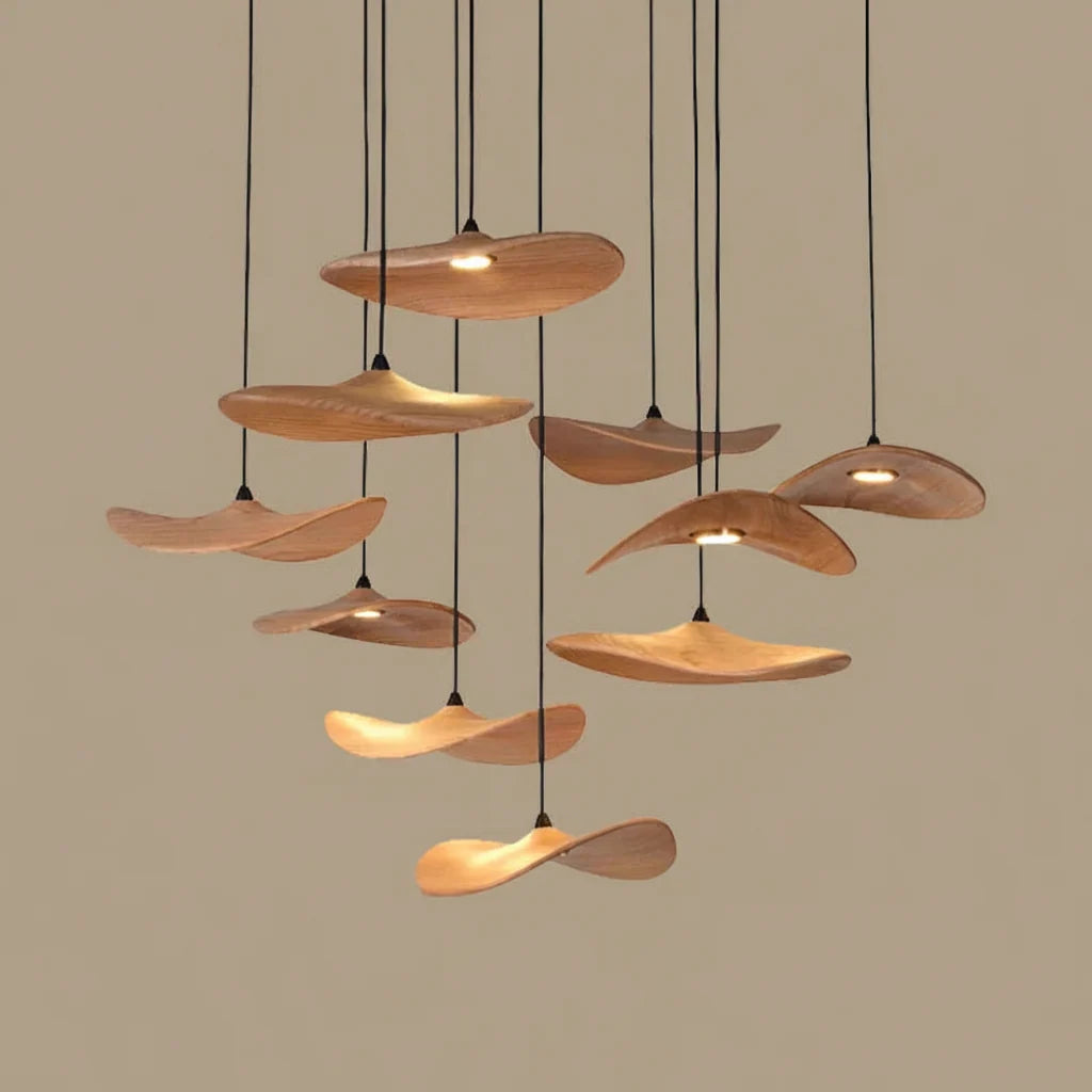 Curved Wood Disc Cloud Chandelier - view 10