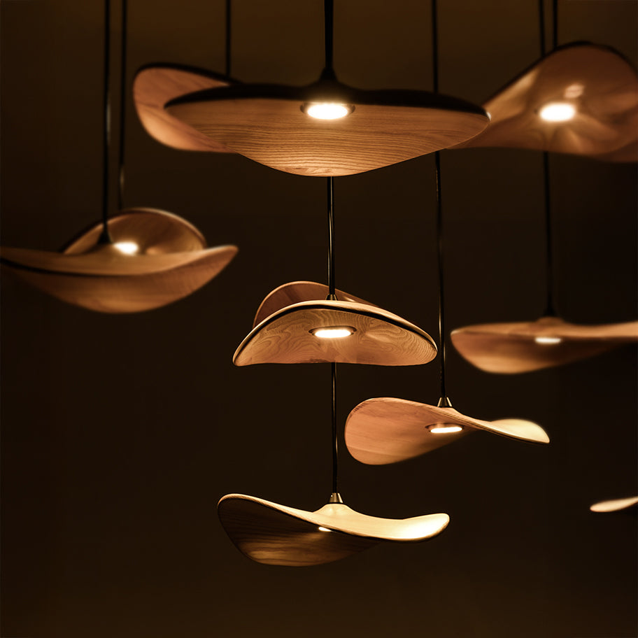 Curved Wood Disc Cloud Chandelier - view 16