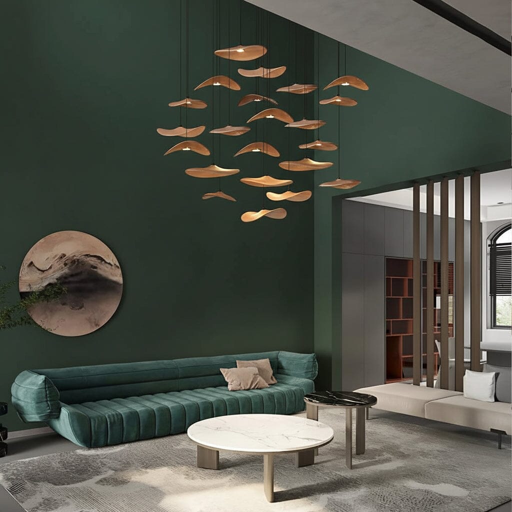 Curved Wood Disc Cloud Chandelier - variant