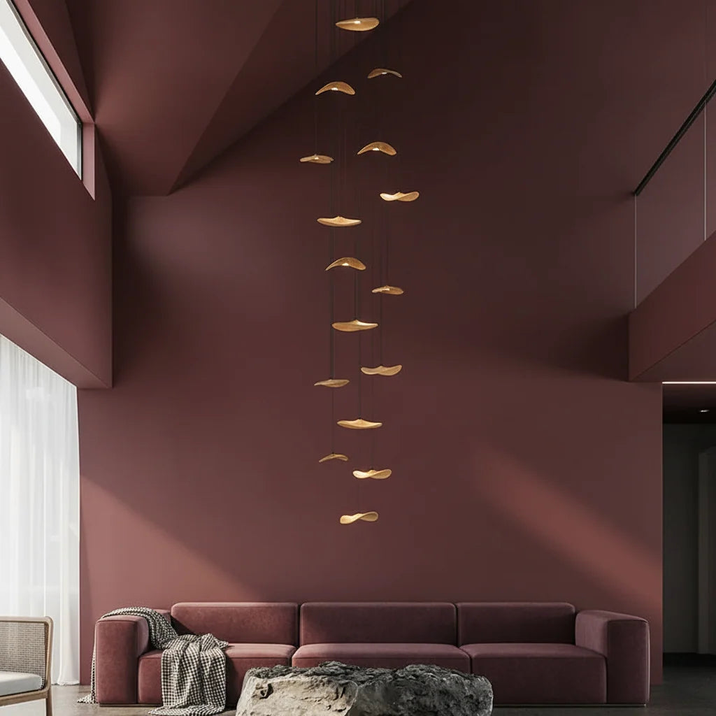 Curved Wood Disc Cloud Chandelier - view 3