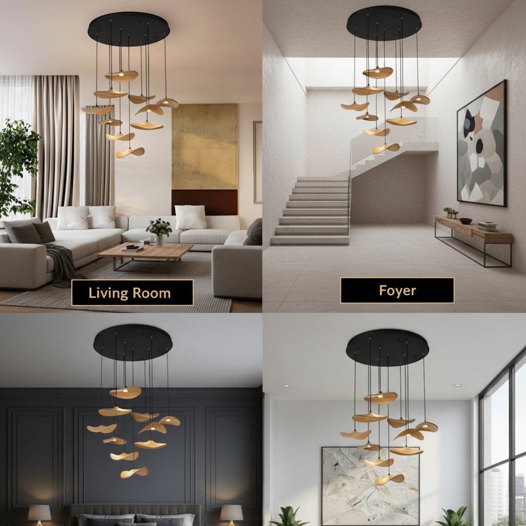 Curved Wood Disc Cloud Chandelier - view 4