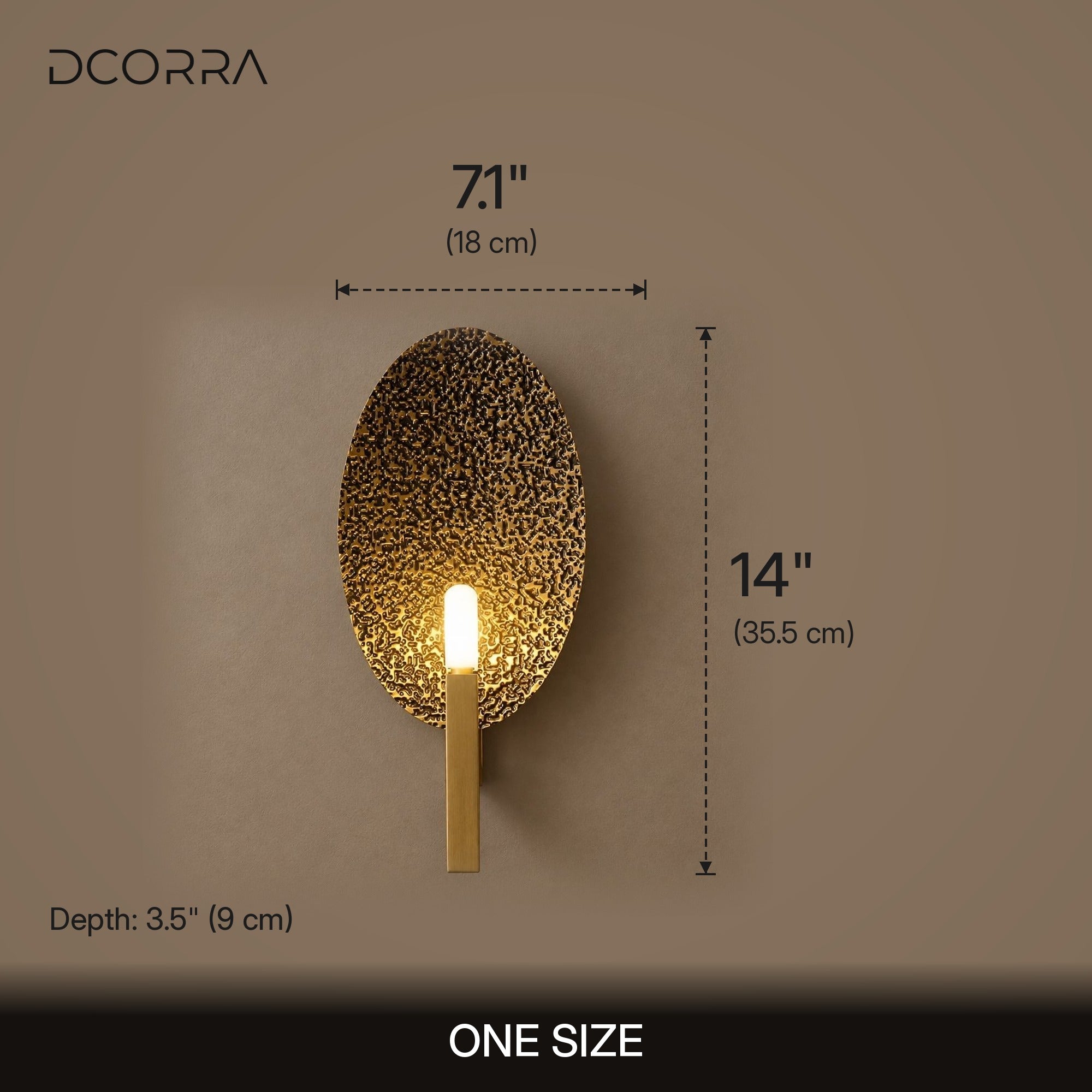 Textured Oval Disc Wall Light - dimensions