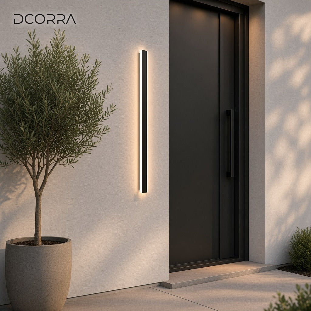 Dusk-to-Dawn Linear LED Wall Light - entrance installation
