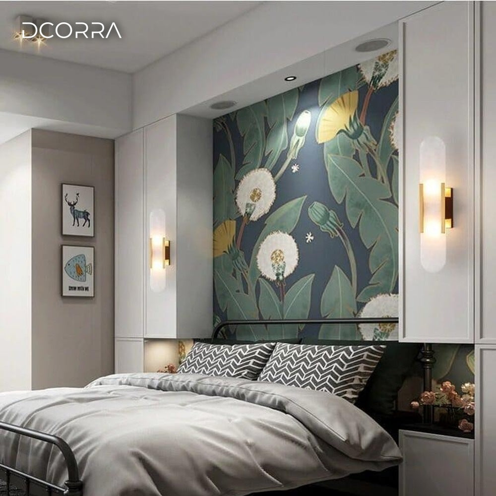 Marble and Frosted Glass Wall Sconce - view 4