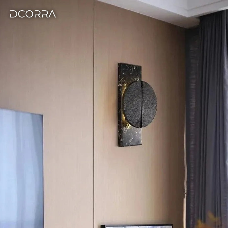 Marble and Hammered Disc Wall Sconce