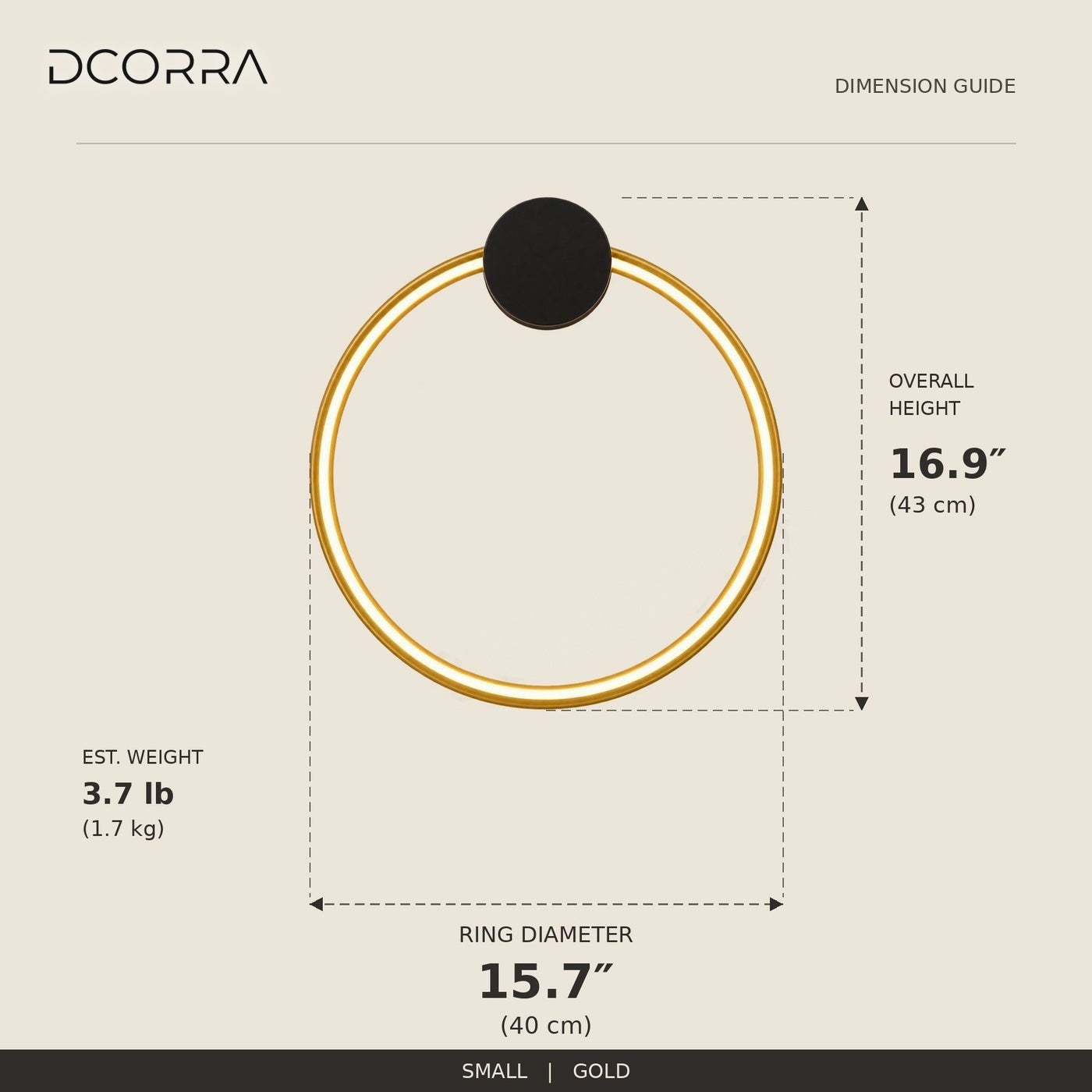 Circular LED Ring Wall Light - Small / Gold