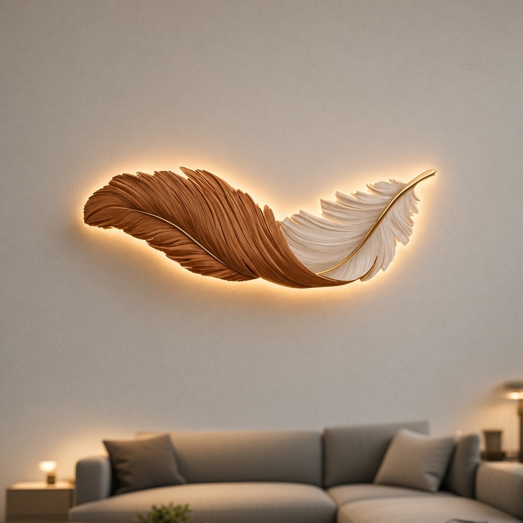 Illuminated Feather Wall Art Light