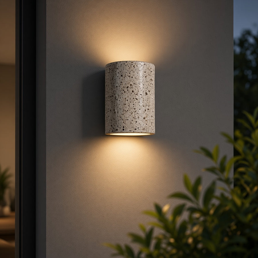 Outdoor Stone Look Cylinder Wall Lamp