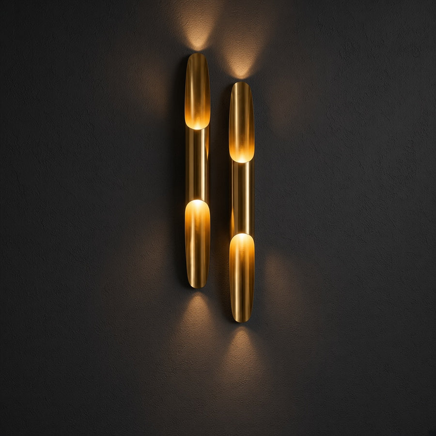 Brass Cylinder Wall Sconce Pair