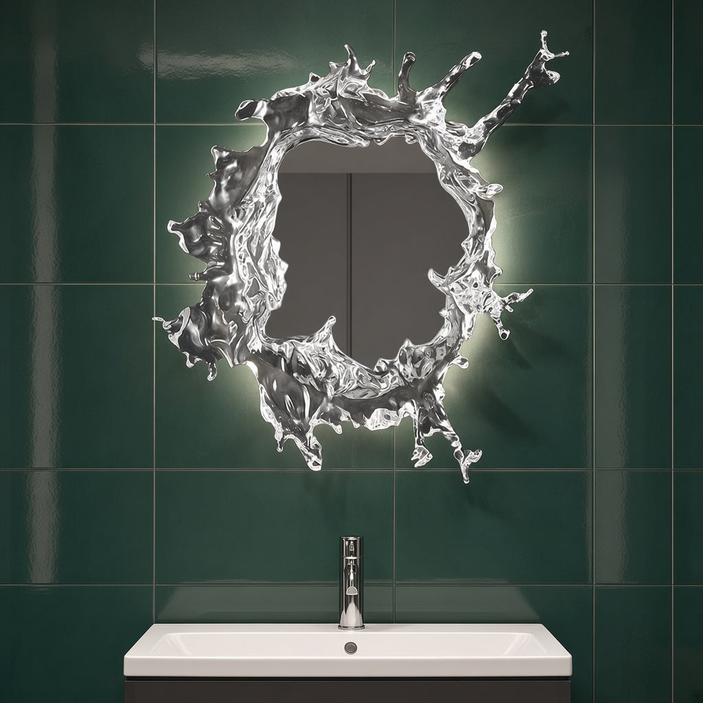 Water Splash LED Wall Mirror in a bathroom