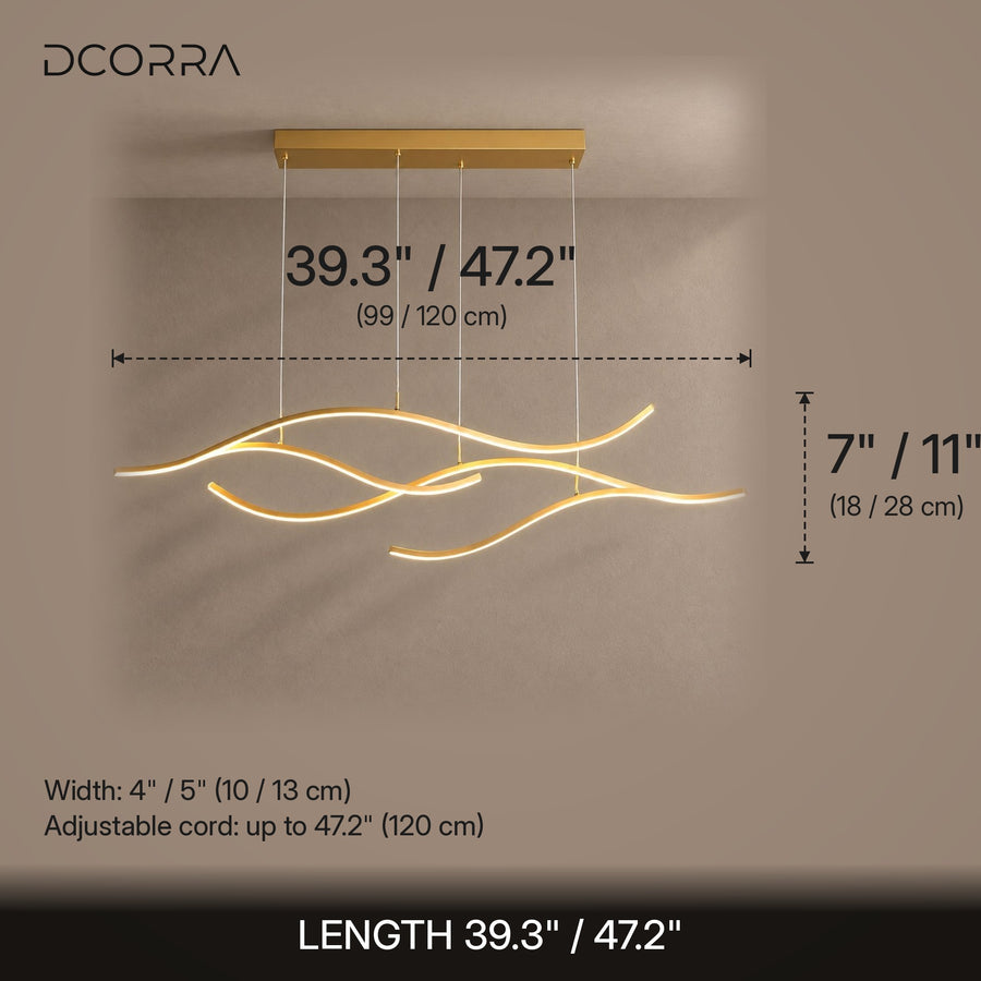 Gold Wave LED Linear Chandelier - dimensions
